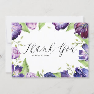 Carte De Remerciements Aquarelle Tulipes pourpres Mariage de cadre fleuri