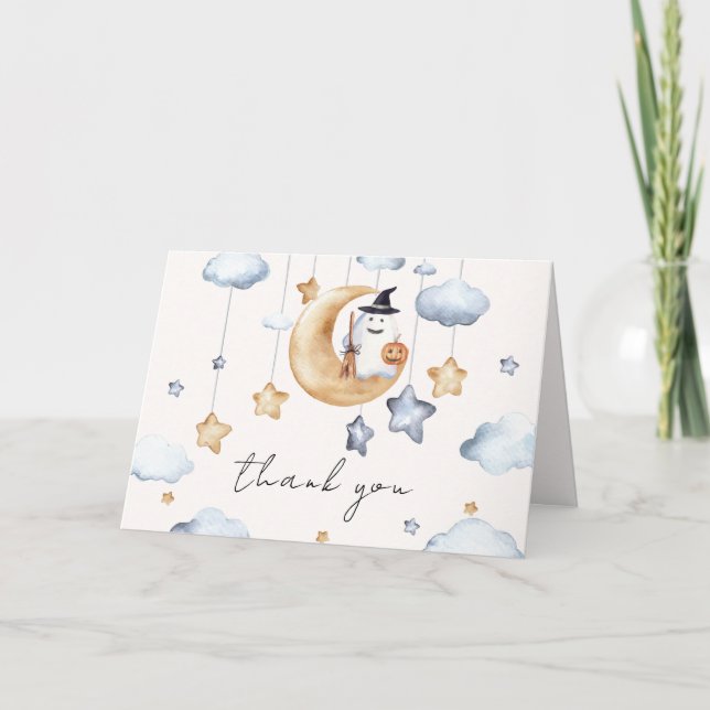 Carte De Remerciements Aquarelle Un Petit Boo Moon Stars Baby shower (Devant)
