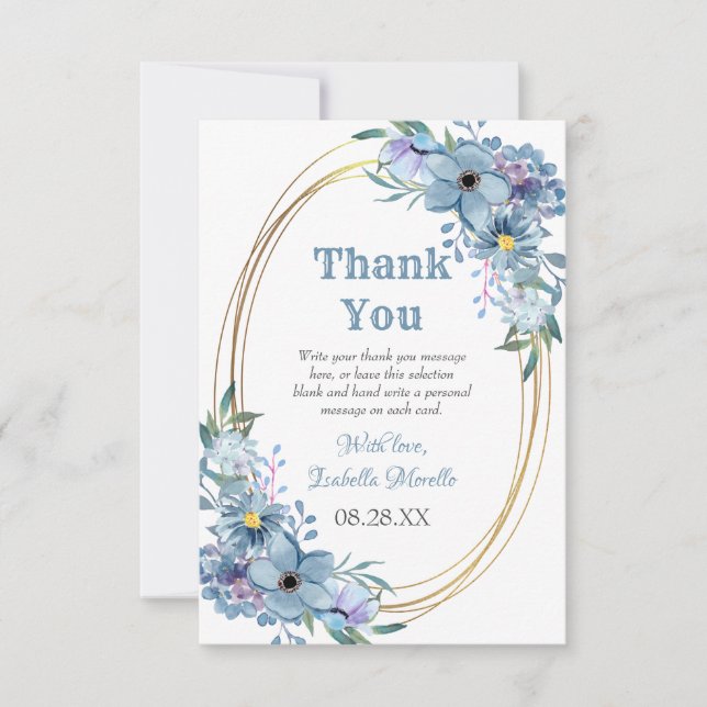 Carte De Remerciements Aquarelle Verdure Or floral 50e anniversaire (Devant)