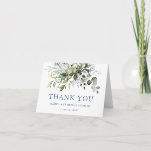 Carte De Remerciements Aquarelle Vert Dusty Bleu Fête des mariées Note