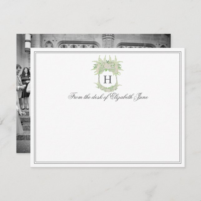 Carte De Remerciements Aquarelle vert et blanc Hydrangea Crest Photo (Devant / Derrière)