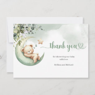 Carte De Remerciements Aquarelle vert et or sur l'ours lune