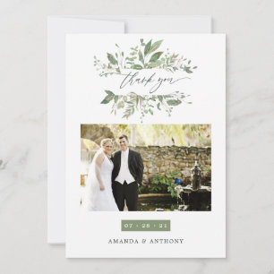 Carte De Remerciements Aquarelle vert photo Mariage