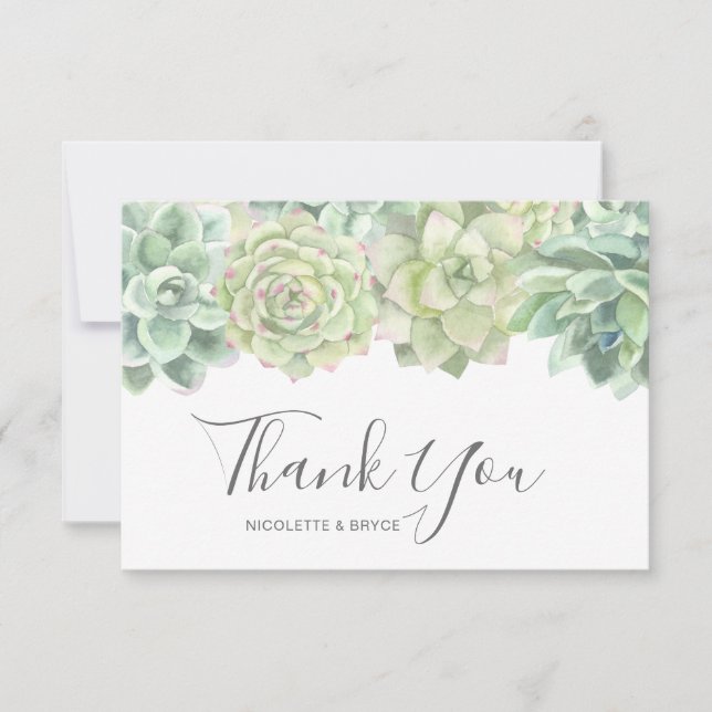 Carte De Remerciements Aquarelle verte botanique Mariage de succulents (Devant)
