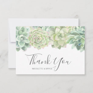 Carte De Remerciements Aquarelle verte botanique Mariage de succulents