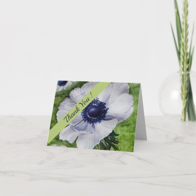 Carte De Remerciements Aquarelle verte et violette Florale (Devant)