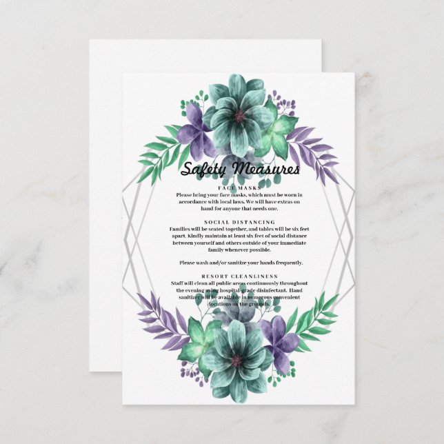 Carte De Remerciements Aquarelle verte Et Violette Mesures De Sécurité Fl (Devant / Derrière)