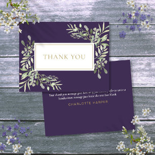 Carte De Remerciements Aquarelle verte Purple Gold Business