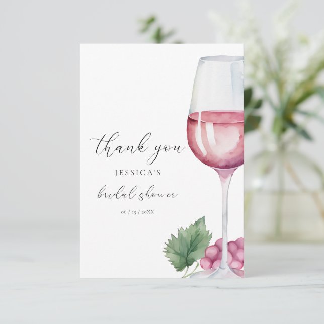 Carte De Remerciements Aquarelle Vino avant les Vœux Réception de Mariage (Debout devant)
