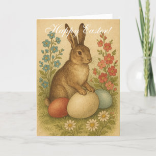 Carte De Remerciements Aquarelle vintage Lapin Lapin Lièvre de Pâques Flo