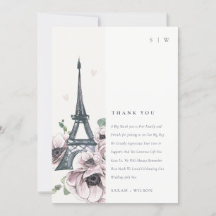 Carte De Remerciements Aquarelle vintage Tour Eiffel Mariage Floral
