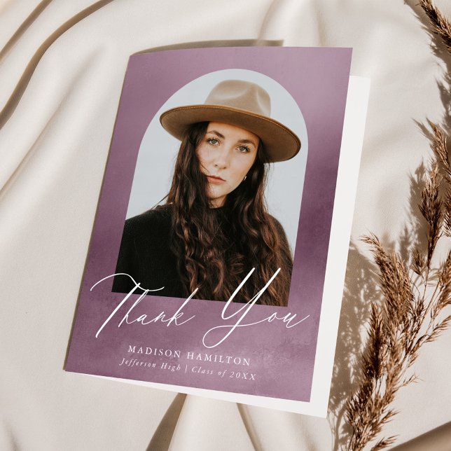 Carte De Remerciements Aquarelle violet Dusty Arch Photo Graduation (Créateur téléchargé)