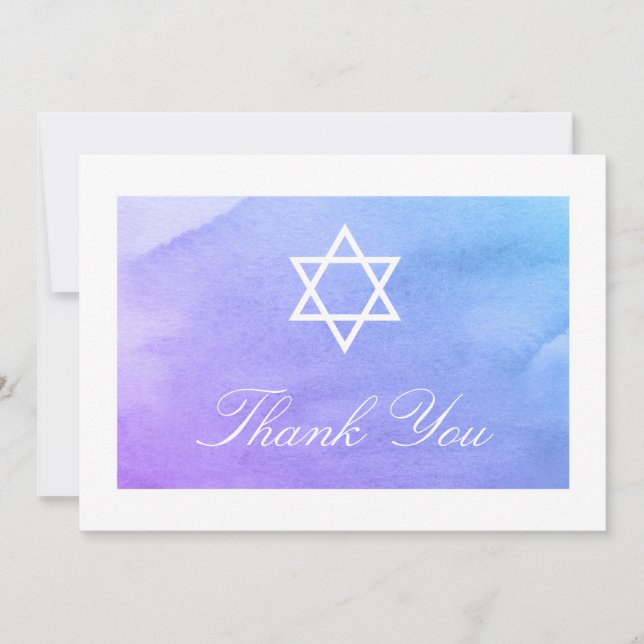 Carte De Remerciements Aquarelle violet Turquoise Bat mitzvah plat (Devant)