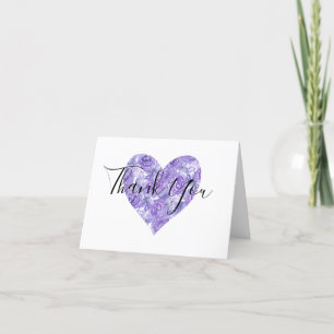 Carte De Remerciements Aquarelle violette Coeur de fleurs