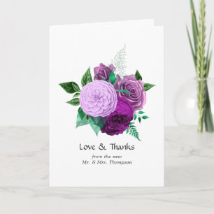 Carte De Remerciements Aquarelle violette et verte Mariage Floral