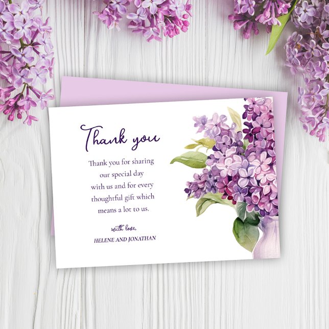 Carte De Remerciements Aquarelle violette Floral Lilac Élégant Baby showe (Purple Watercolor Floral Lilac Elegant Baby Shower Thank You Card)