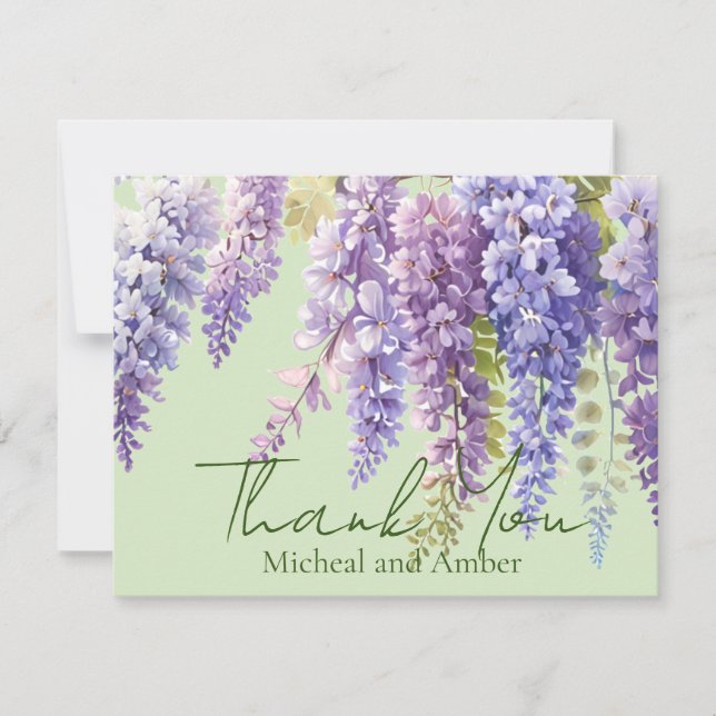 Carte De Remerciements Aquarelle violette glycine florale lilas botanique (Devant)