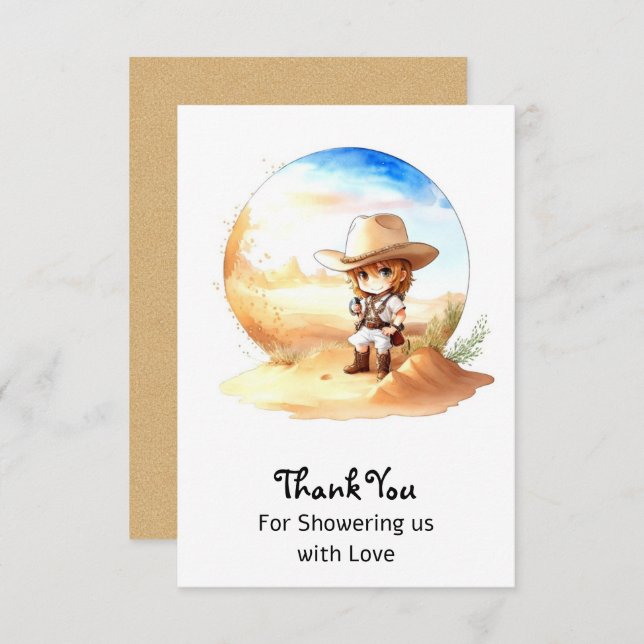 Carte De Remerciements Aquarelle Western Wild West Cowboy (Devant / Derrière)