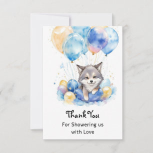 Carte De Remerciements Aquarelle Whimsical Wolf Baby shower de loup