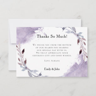 Carte De Remerciements Aquarelles brillantes Lilac Gray/Mariage photo
