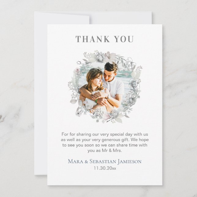 Carte De Remerciements *~* AR16 QR Photo Mariage floral élégant (Devant)