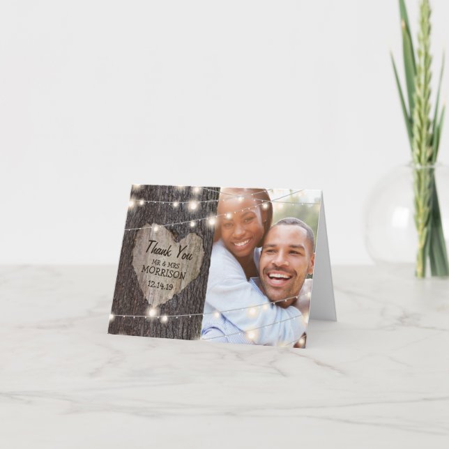 Carte De Remerciements Arbre à cœur sculpté Mariage Remerciements (Devant)