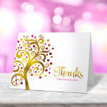 Carte De Remerciements Arbre à huile rose rouge or bat mitzvah moderne<br><div class="desc">Assurez-vous que votre Bat mitzvah préféré exprime sa reconnaissance à tous ceux qui ont soutenu son événement marquant! Envoyez cette carte de remerciements sophistiquée et personnalisée ! Ce faux arbre à feuille d'or avec rose brillant, orange et rouge étoile de David et point "feuilles" recouvre un arrière - plan blanc....</div>