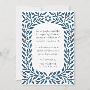 Carte De Remerciements Arbre Bleu de Vie Traditionnelle Étoile Juive Symp