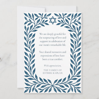 Carte De Remerciements Arbre Bleu de Vie Traditionnelle Étoile Juive Symp