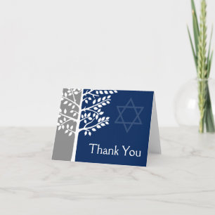 Carte De Remerciements Arbre bleu gris de la marine Barre de vie Mitzvah 