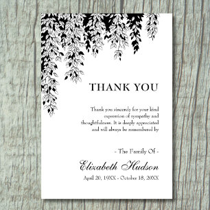Carte De Remerciements Arbre Branche Noir Blanc Deuil Funérailles 