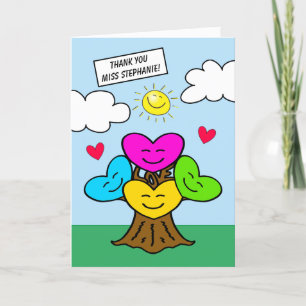 Carte De Remerciements Arbre Cardiaque Coloré Avec Enseignant Sunshine