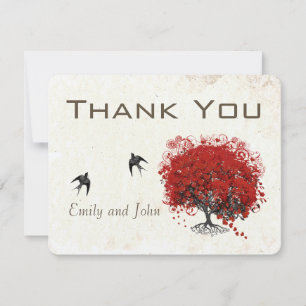 Carte De Remerciements Arbre de mariage au cœur rouge