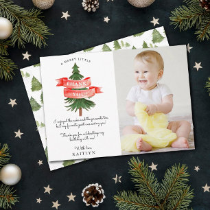 Carte De Remerciements Arbre de pin aquarelle Joyeux petit anniversaire p