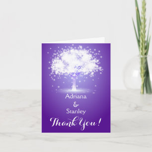 Carte De Remerciements Arbre & lumières scintillantes violet mariage Merc