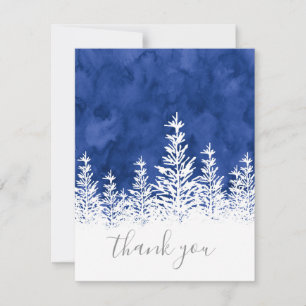 Carte De Remerciements Arbres couverts de neige Indigo Aquarelle