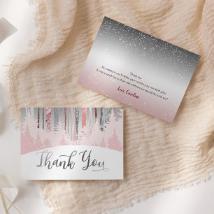 Carte De Remerciements Arbres d'hiver en bois d'argent rose 1er anniversa
