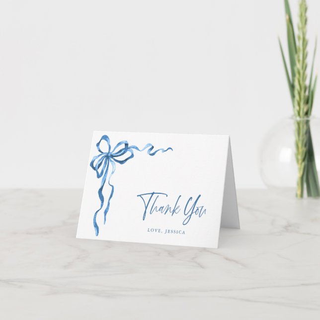 Carte De Remerciements Arc bleu aquarelle moderne simple dessiné à la mai (Devant)