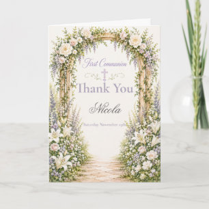 Carte De Remerciements Arc de Jardin Floral pour Première Communion