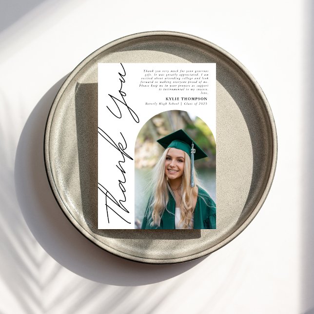 Carte De Remerciements Arc de script Décontracté moderne photo Graduation (Créateur téléchargé)