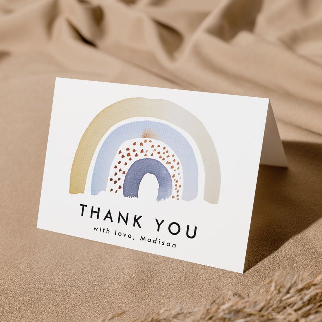 Carte De Remerciements Arc-en-ciel aquarelle bleu mignon (Créateur téléchargé)