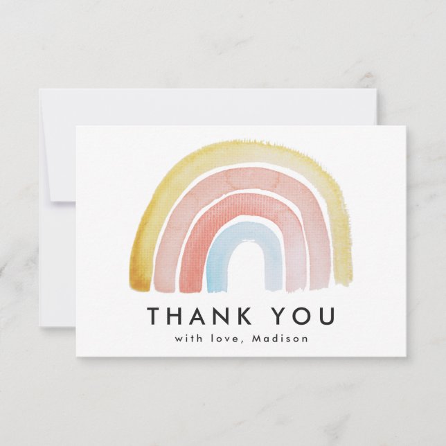 Carte De Remerciements Arc-en-ciel Aquarelle Mignon et Coloré (Devant)