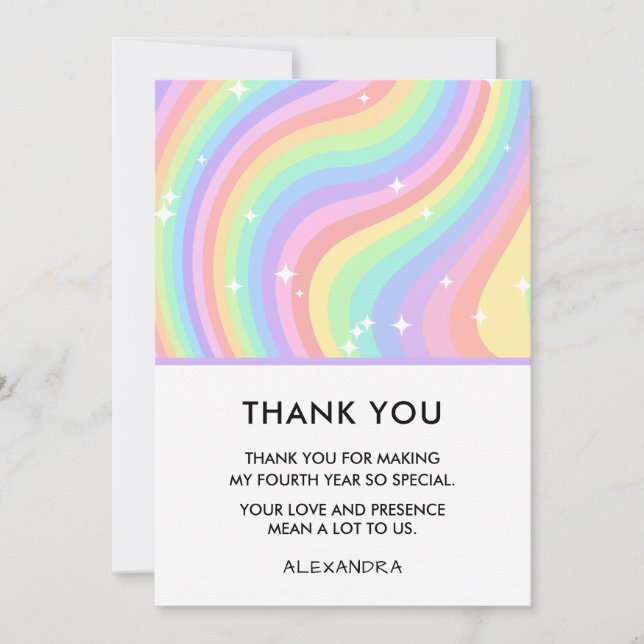 Carte De Remerciements Arc-en-ciel Fille 4e Anniversaire (Devant)