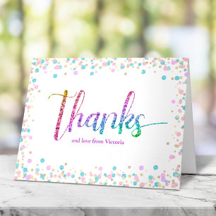 Carte De Remerciements Arc-en-ciel Paillettes Ombre Confettis Douce 16e A