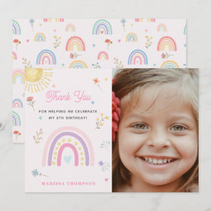 Carte De Remerciements Arc-en-ciel Pastel Fleurs Sauvages Fille Anniversa