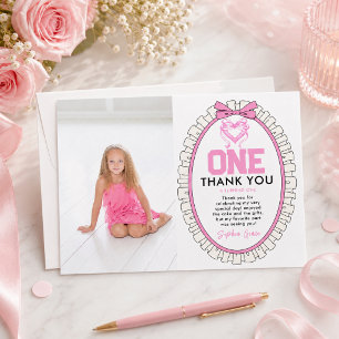 Carte De Remerciements Arc en rose mignon Coquette 1er Anniversaire photo