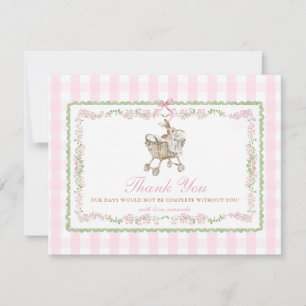 Carte De Remerciements Arc en ruban de baby shower Lapin Rose Floral Gran