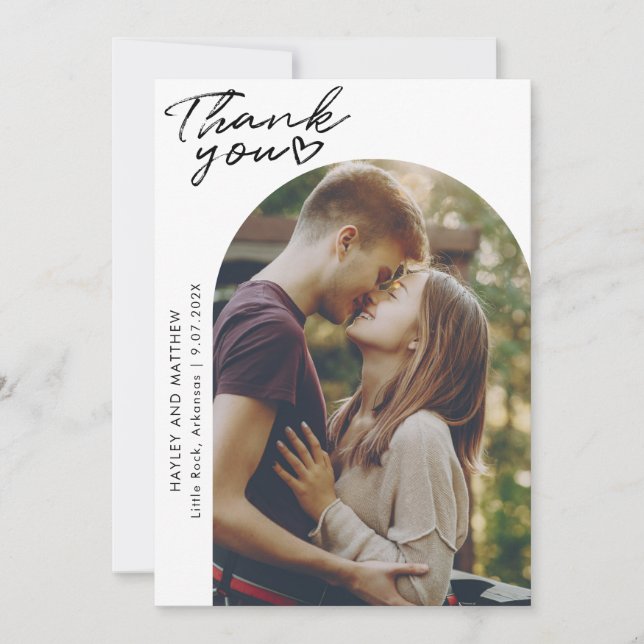 Carte De Remerciements Arc moderne 2 Photos Mariage élégant (Devant)