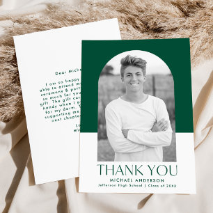 Carte De Remerciements Arc moderne Couleur verte Bloc photo Graduation