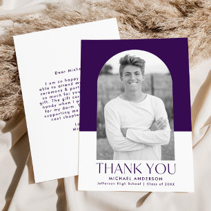 Carte De Remerciements Arc moderne couleur violet bloc photo graduation